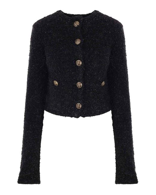 Balenciaga Black Cotton Blend Tweed Cropped Cardigan