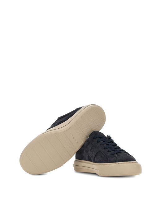 Hogan Blue Low-Top Suede Sneakers With Contrast Rubber Sole for men