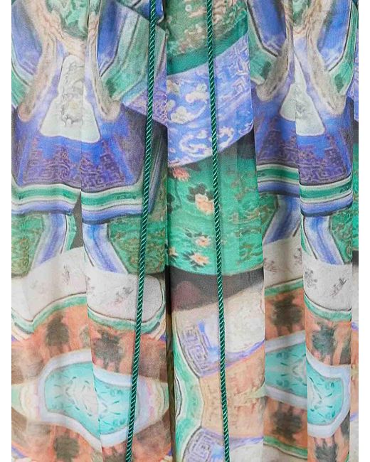 HUI Blue Vintage Printed Chiffon Dress