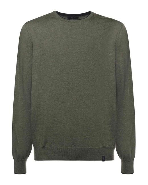 Fay Green Wool Crewneck Sweater for men