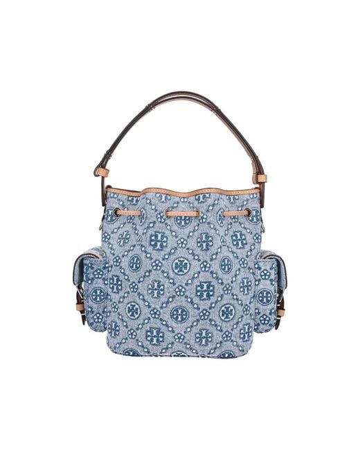 Tory Burch Blue T Monogram Bucket Bag