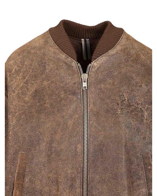 DFOUR® Brown Leather Bomber Jacket