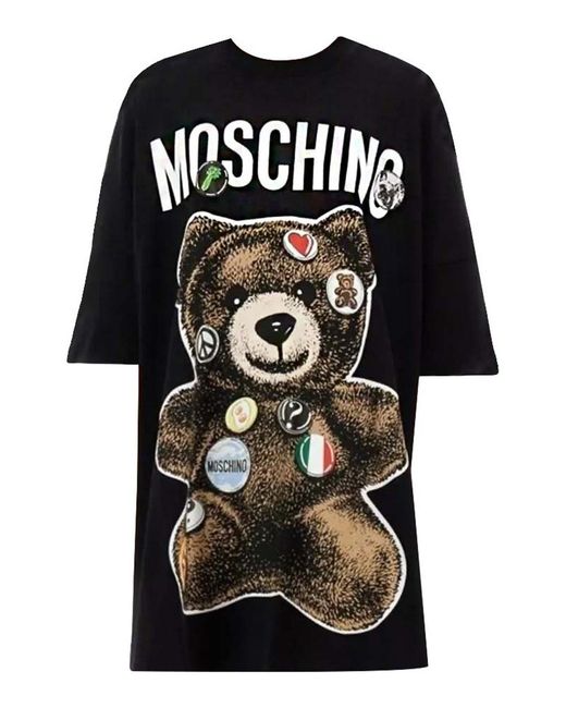 Moschino Black T-Shirt Dress Orsetto Pins