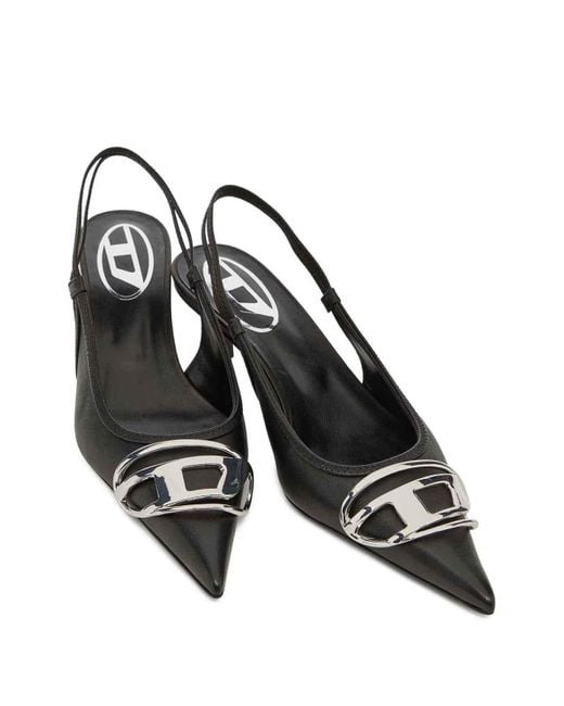 DIESEL Black Venus Leather Slingback Pumps
