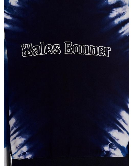 Wales Bonner Blue Logo Embroidery Tie Dye Sweatshirt for men