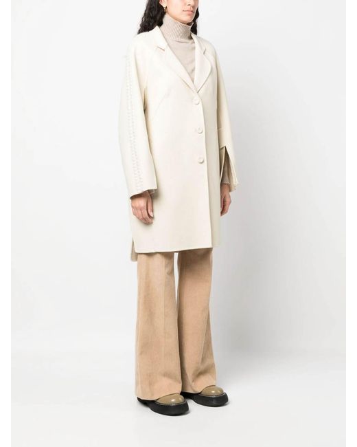 Ermanno Scervino Natural Notched-Lapels Wool Coat