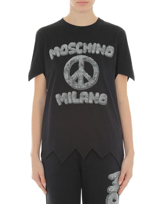 Moschino Black Carved Stones Logo T-Shirt