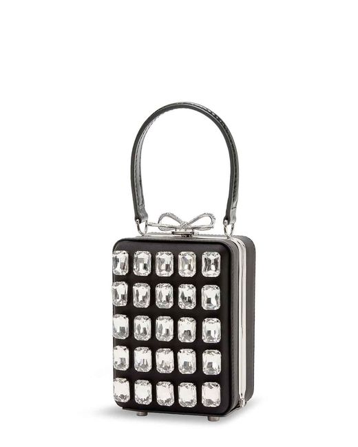 Self-Portrait White Satin Shoulder Bag With Crystals