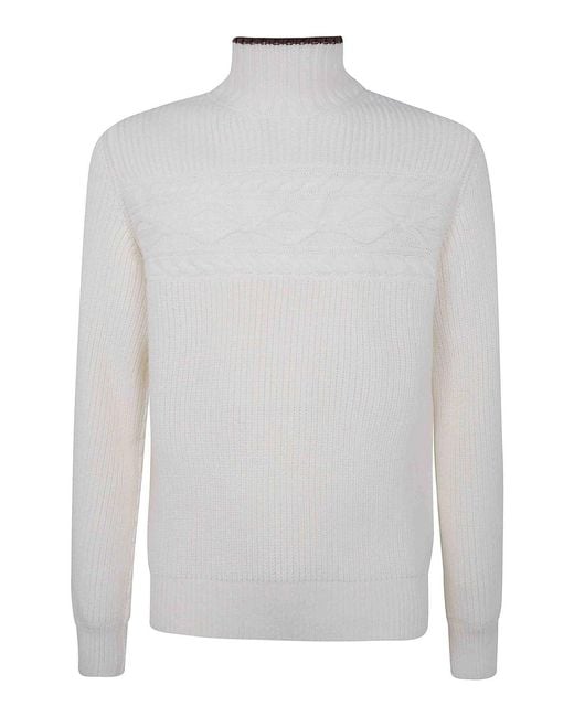Zegna White Pure Wool Pearl Stitch High Neck for men