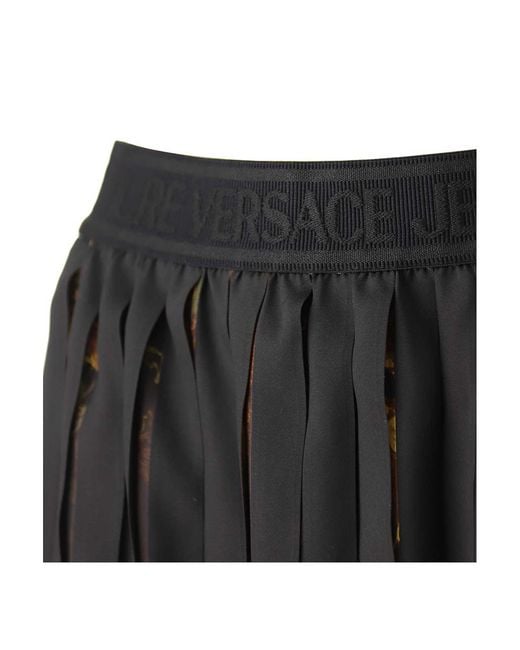 Versace Jeans Black Printed Plisse Twill Skirt