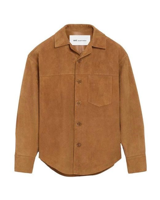 AMI Brown Buttoned Overshirt for men