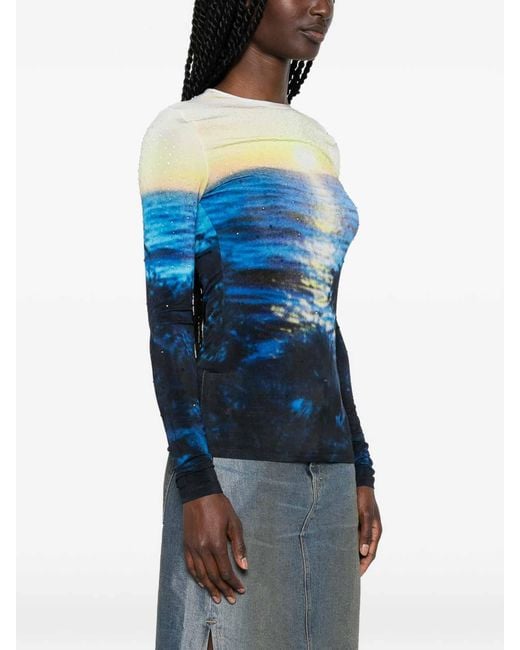 Rabanne Blue Tropical Print T-Shirt