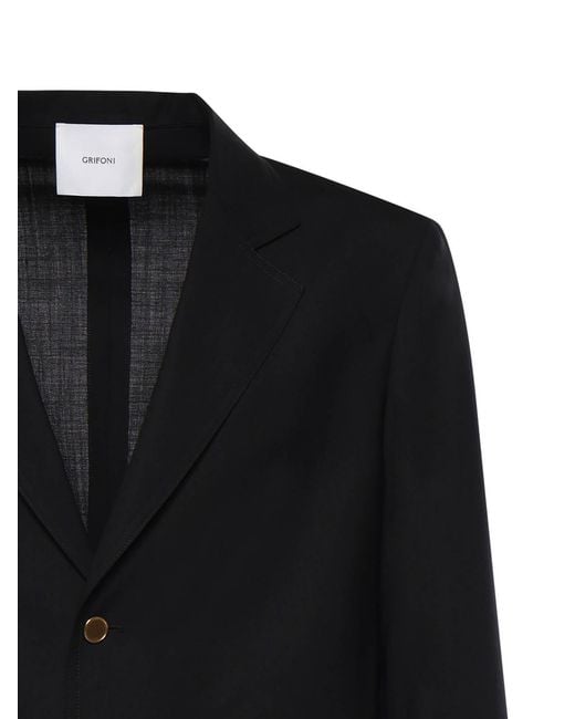 Grifoni Black Single-Breasted Wool Blazer for men