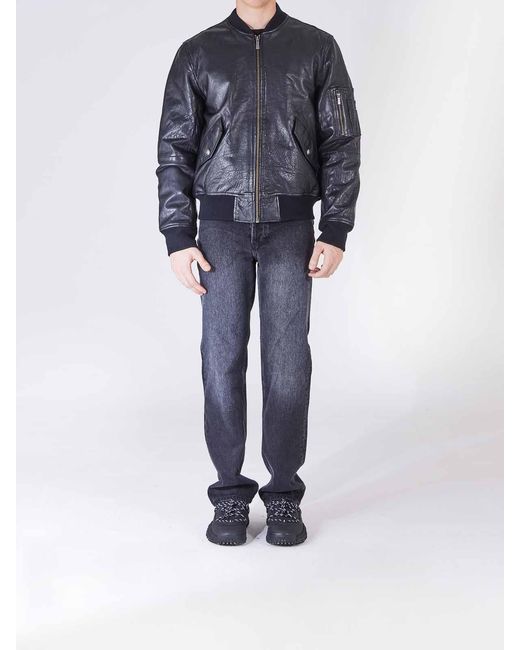Just Cavalli Blue Leather Jacket for men