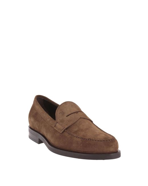 Tod's Brown Penny Bar Detail Suede Loafers for men