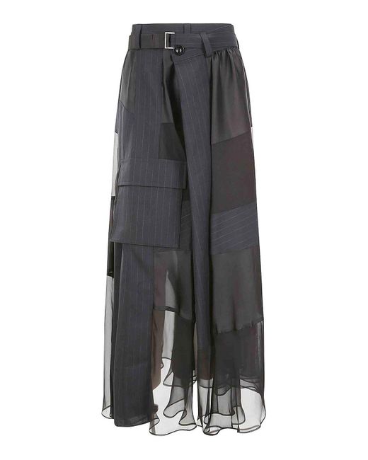 Sacai Gray Black Satin Skirt