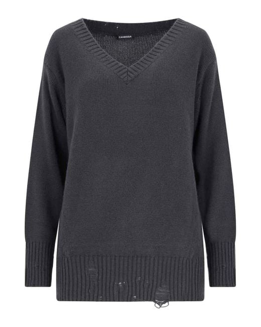 Canessa Gray Destroyed Cashmere Crewneck Sweater
