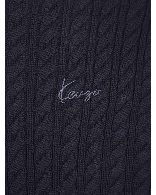 KENZO Blue Signature Cable Knit Jumper for men