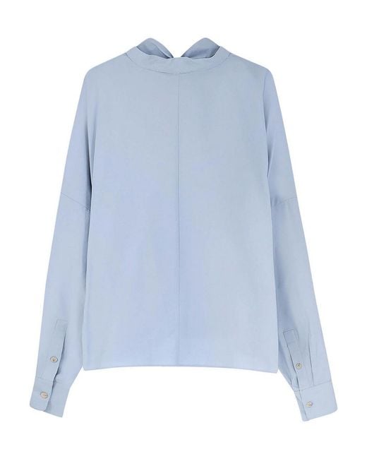 Alysi Blue Cotton Shirt With Bow