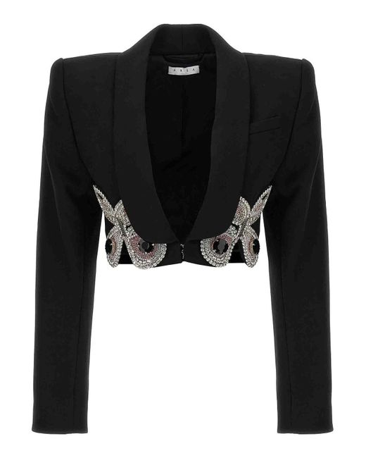 Area Black Blazer Embroidered Butterfly Cropped