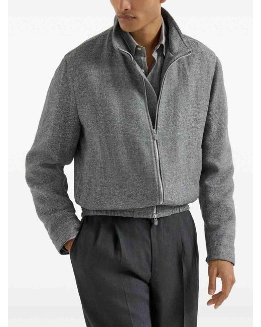 Brunello Cucinelli Gray Hopsack Jacket for men