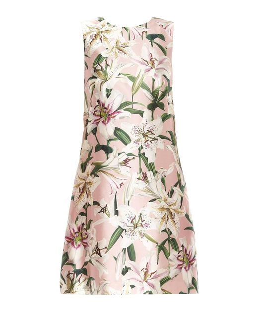 Dolce & Gabbana Natural Lilium Print Shantung Silk Dress