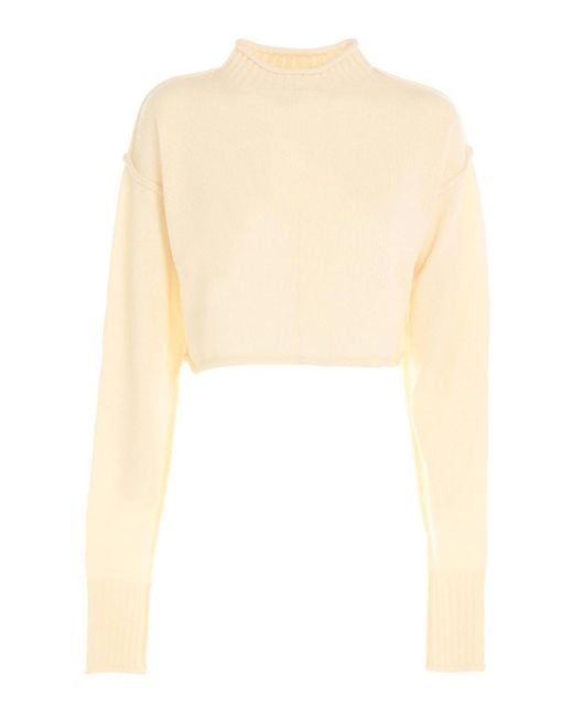 Sportmax White Crop Sweater With Extra Long Sleeves