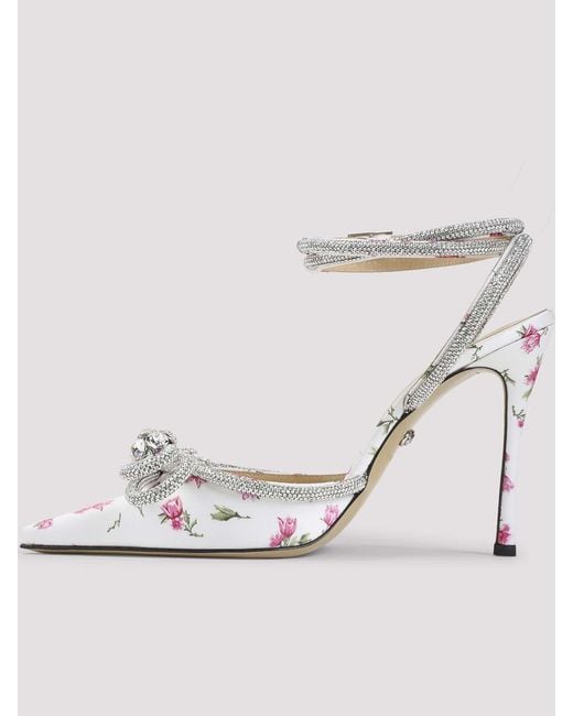 Mach & Mach White Cheri Floral Satin High Heels Sandals