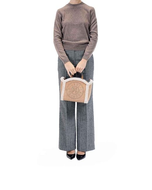 Karl Lagerfeld Brown K/Circle Small Tote Shearling