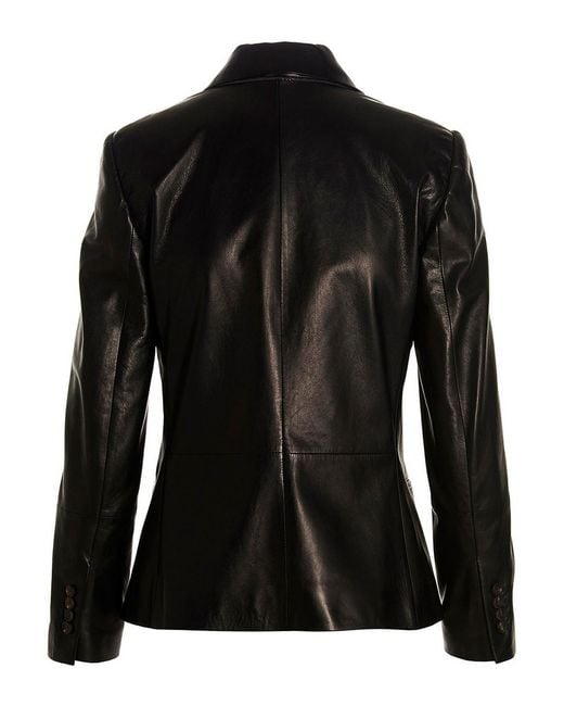 Brunello Cucinelli Black Double-breasted Leather Blazer Jacket