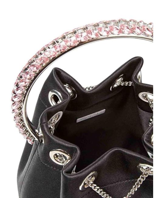 Jimmy Choo Black 'Bon Bon' Mini Handbag With Metal Crystal Bracelet Handle