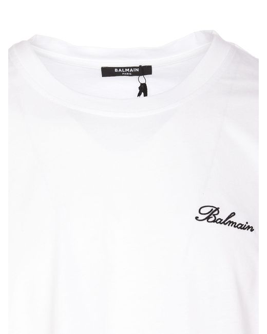 Balmain White T-shirt Frontal Embroidered Logo for men