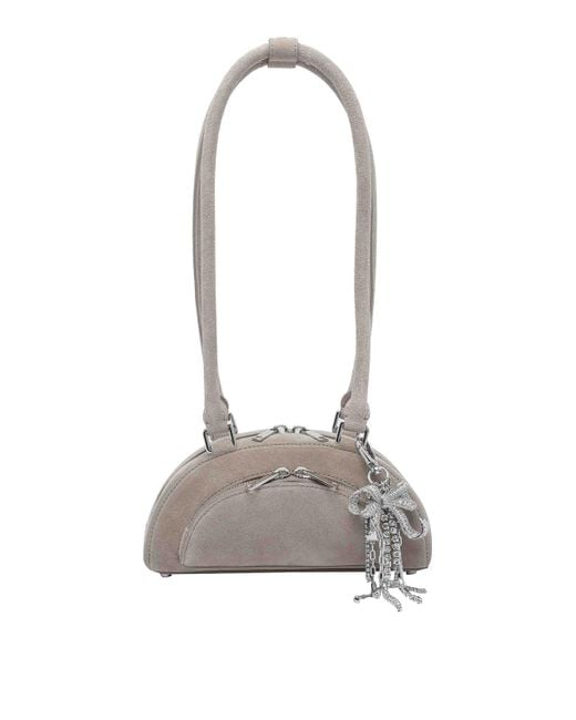 Self-Portrait White Mini Suede Bow Charm Shoulder Bag
