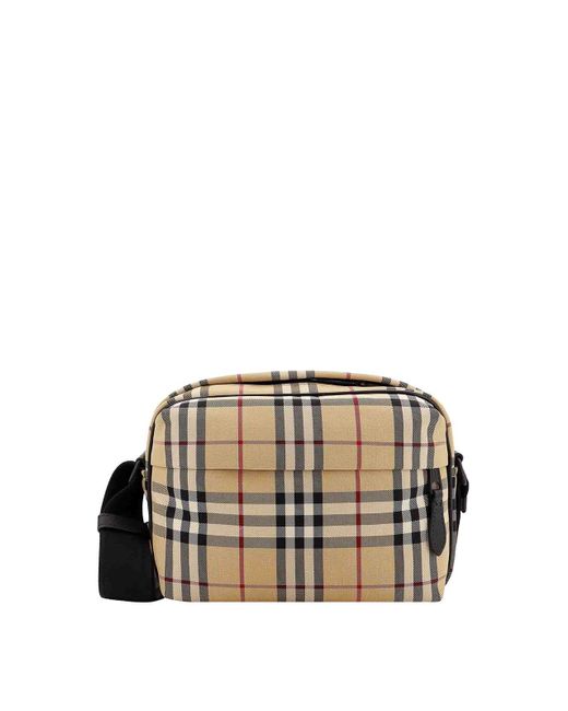 Burberry Black Nylon Shoulder Bag With Check Motif for men