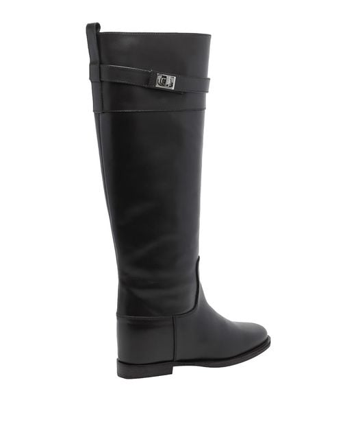 Via Roma 15 Black Padlock Leather Boots