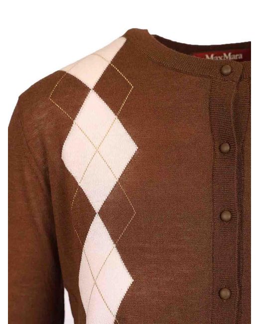 Max Mara Brown Argyle Wool And Silk Cardigan