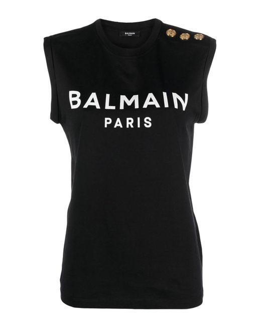 Balmain Black Button Shoulder Logo T-shirt