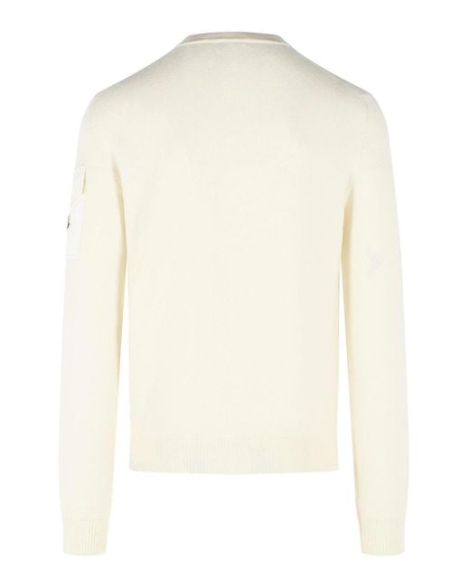 Moncler White Tricot' Ivory Virgin Wool Sweatshirt for men