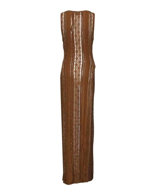 Charo Ruiz Brown Lace-Panelled Sleeveless Dress