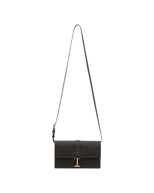 Tom Ford Black Grain Leather Wallet On Strap