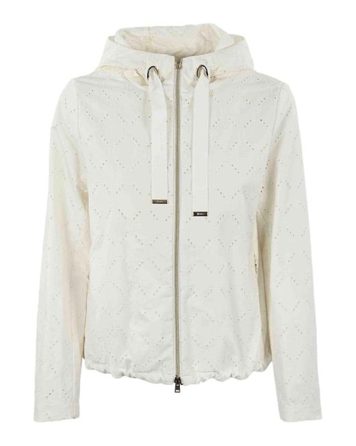 Herno White Perforated Jacket With Hood