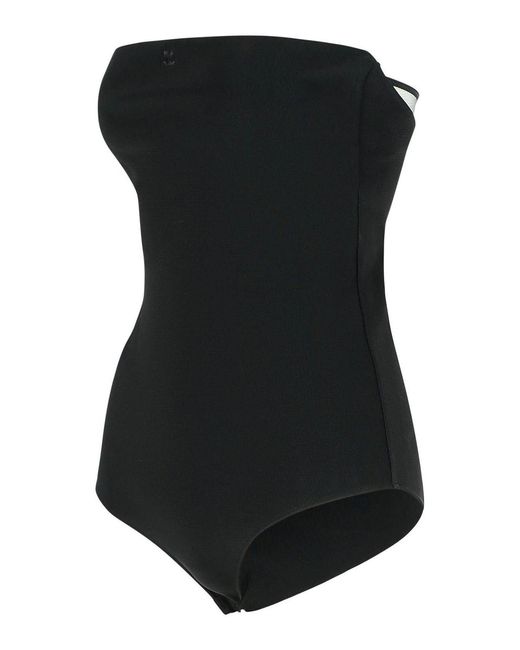 Courreges Black Logo-Embroidered Strapless Bodysuit