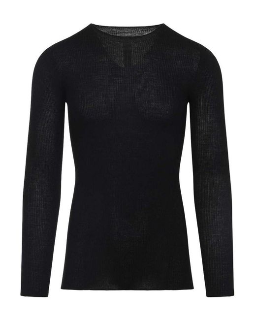 Rick Owens Black Wool Ribbed Round Neck Pullover for men