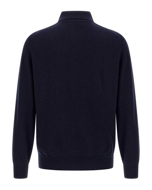 Brunello Cucinelli Blue Cashmere Polo Shirt for men
