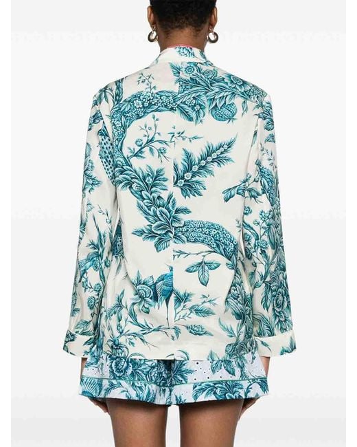 F.R.S For Restless Sleepers Blue Printed Silk Shirt