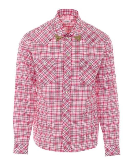 Versace Pink And Informal Check Shirt for men