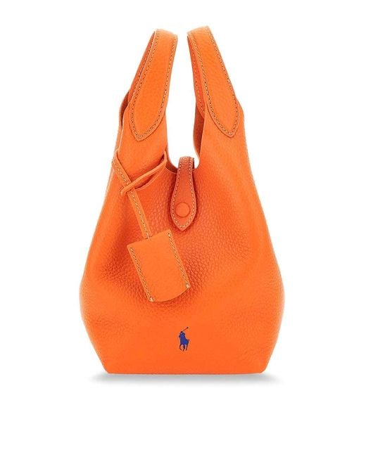 Polo Ralph Lauren Orange Leather Shoulder Bag With Engraved Logo