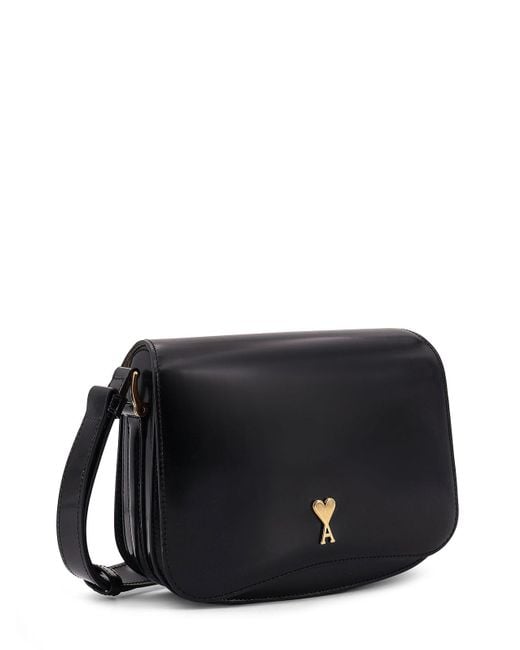 AMI Black Leather Shoulder Bag With Logo Monogram