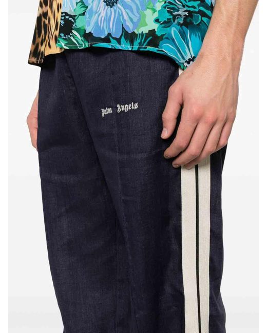 Palm Angels Blue Stripe Detail Trousers for men