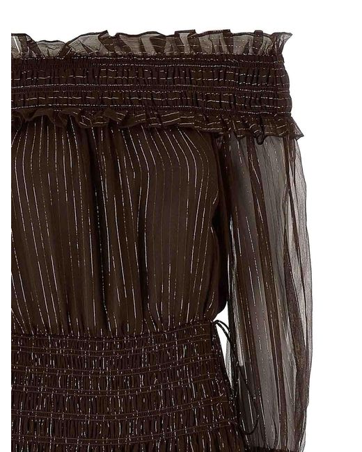 Self-Portrait Brown Georgette Off Shoulder Maxi Dress